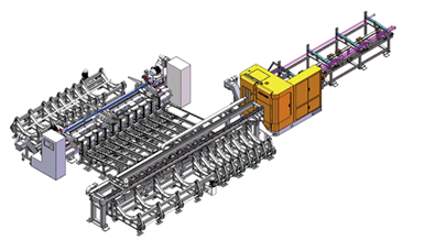 上料+锯切+料头料尾分选+伺服拉料+过渡输送+双头倒角+柔性收集