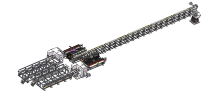 上料+锯切+料头料尾分选+提升过渡输送+水平输送+机器人转运