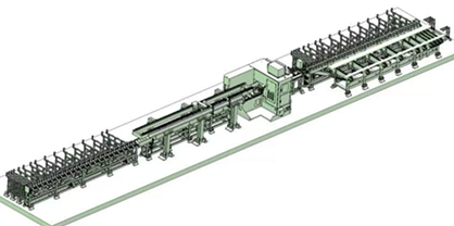 输送上料+伺服送料+锯切+料头料尾分选+出料输送+过渡输送+下一工序倒坡口