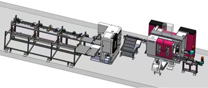 上料+锯切+料头料尾分选+提升输送+双头倒角+出料输送