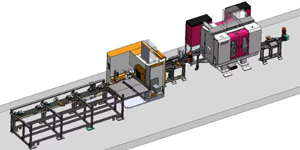上料+锯切+料头料尾分选+入料输送+双头倒角+出料输送